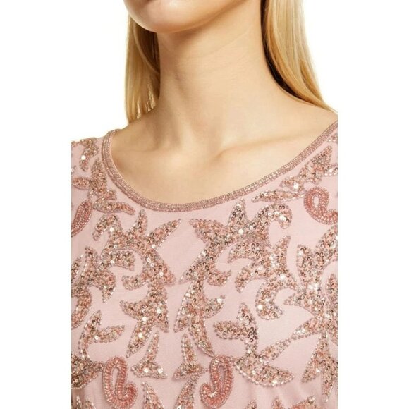 PISARRO NIGHTS Beaded Dusty Pink Mini Dress Sz 6/8 NWT Cocktail Special Occasion - Picture 4 of 9